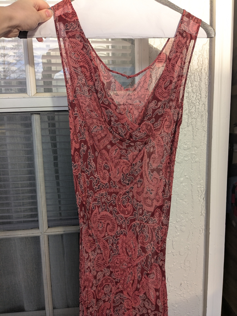 Ice Coral Pink and Navy Paisley Maxi Dress - Picture 3 of 6